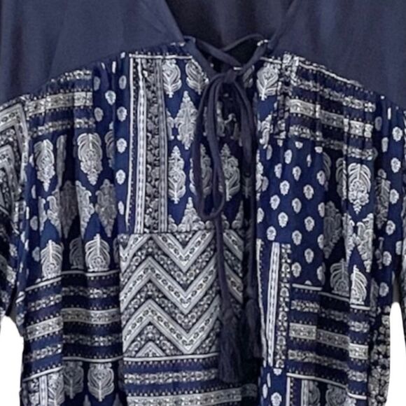 NEW Cotton Bleu Boho Lace Up Cotton Top - Picture 9 of 9